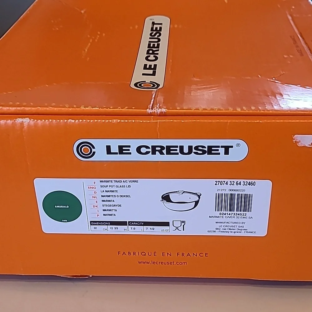 Le Creuset Emerald Green 7.5 Soup Pot With Glass Lid